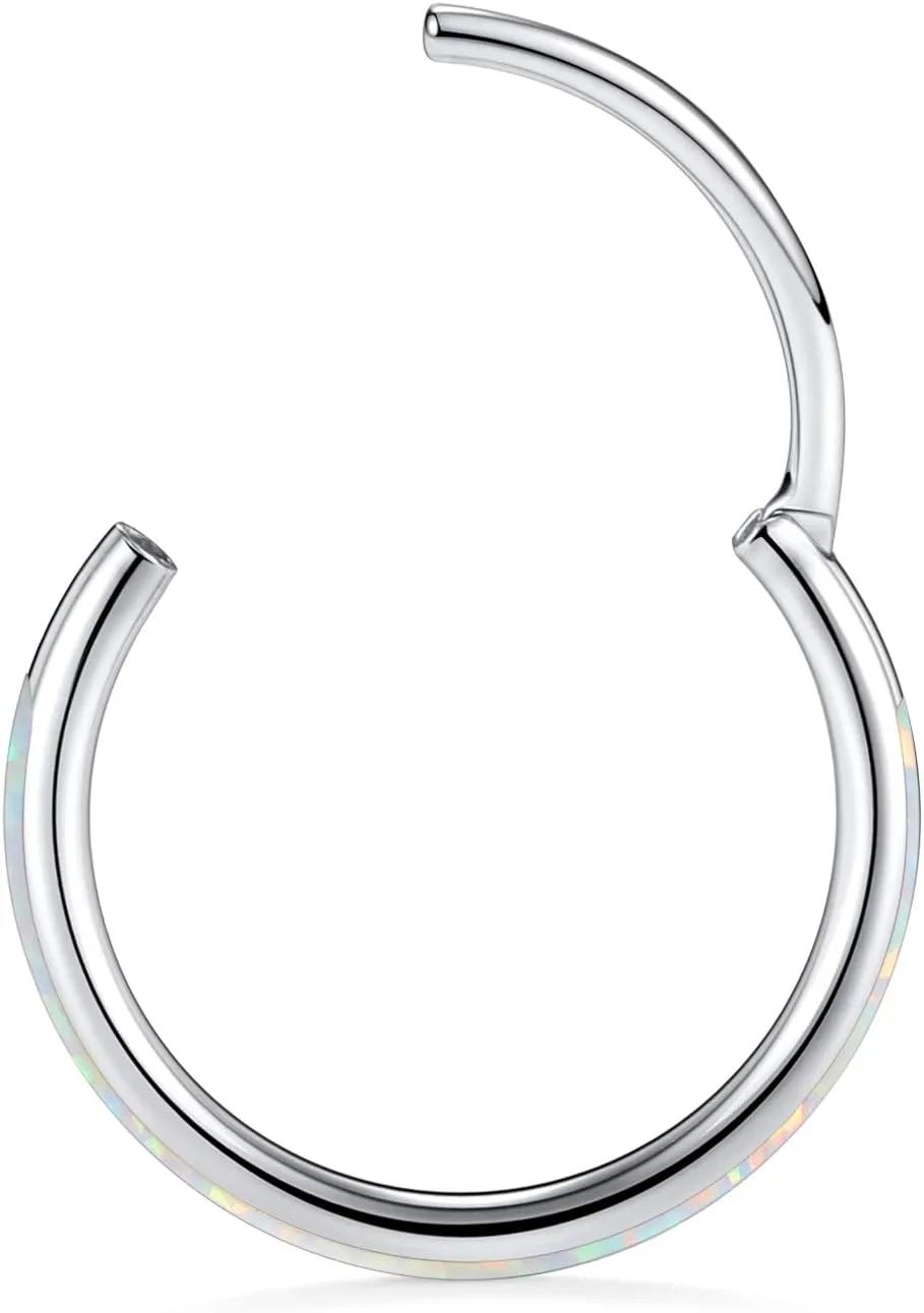 GAGABODY Conch Jewelry 20g 18g Septum Jewelry 16 Gauge Earrings Conch Hoop Daith Earrings Surgical Steel Lip Rings with Opal Paved Hinged Nose Rings Helix Rook Cartlidge Earrings Hoop