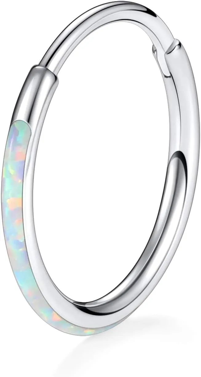 GAGABODY Conch Jewelry 20g 18g Septum Jewelry 16 Gauge Earrings Conch Hoop Daith Earrings Surgical Steel Lip Rings with Opal Paved Hinged Nose Rings Helix Rook Cartlidge Earrings Hoop