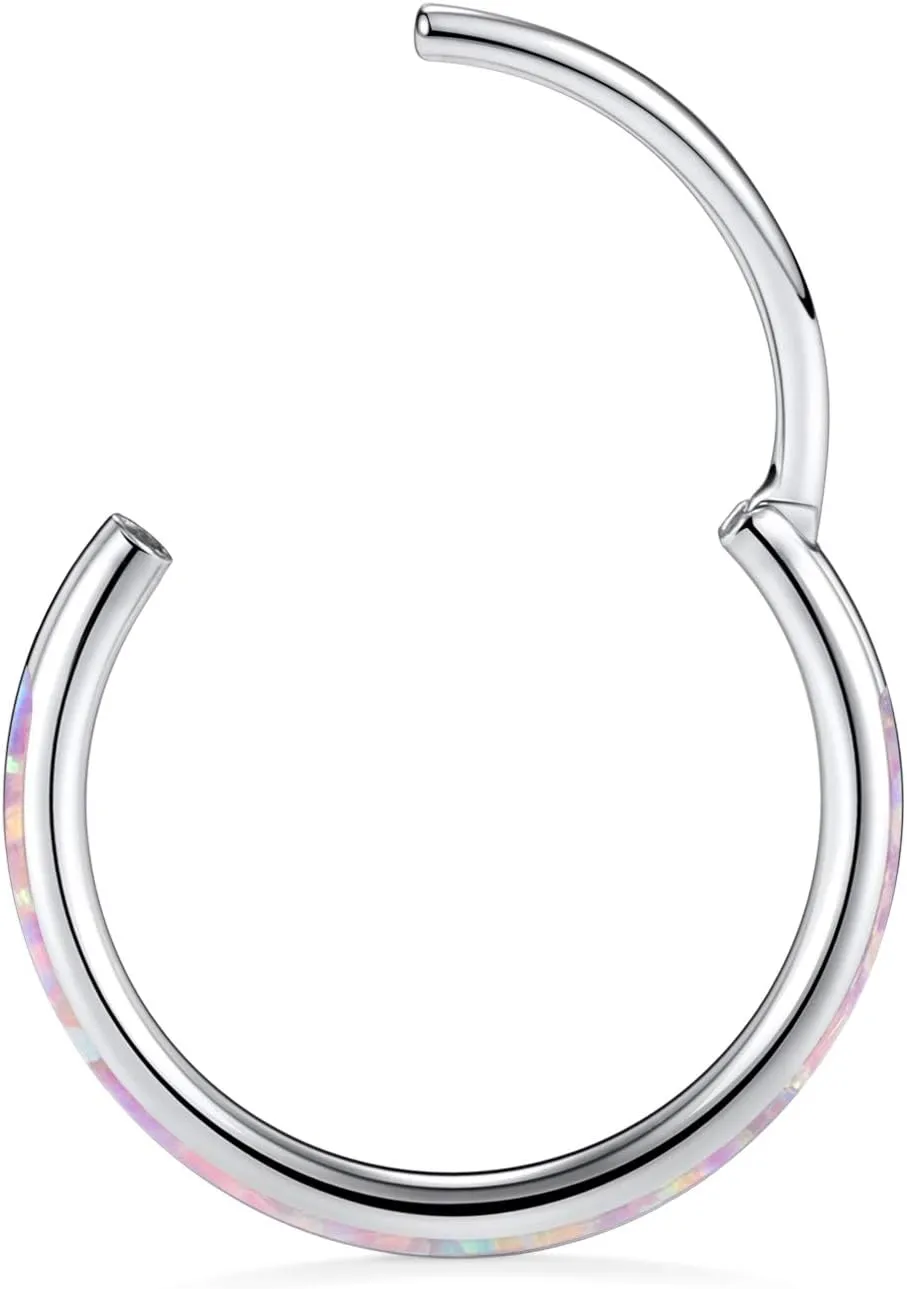 GAGABODY Conch Jewelry 20g 18g Septum Jewelry 16 Gauge Earrings Conch Hoop Daith Earrings Surgical Steel Lip Rings with Opal Paved Hinged Nose Rings Helix Rook Cartlidge Earrings Hoop
