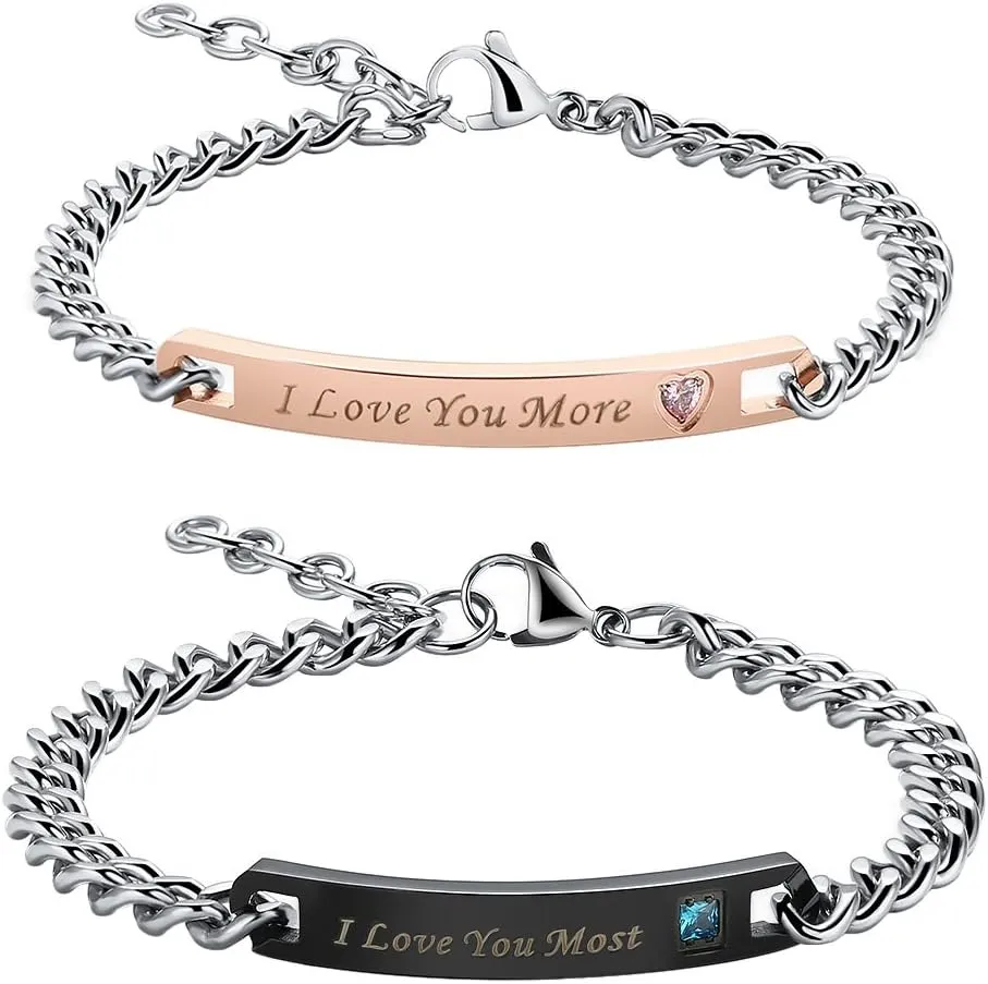 GAGAFEEL Couple Bracelet I Love You Cuff Link His & Her Bangle CZ Matching Set Gift for Women men