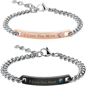 GAGAFEEL Couple Bracelet I Love You Cuff Link His & Her Bangle CZ Matching Set Gift for Women men