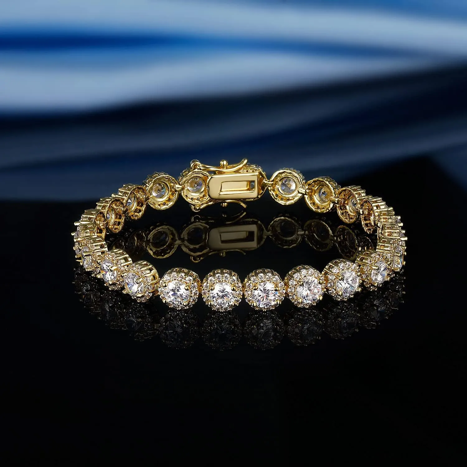 Gemsme Tennis Bracelet for Women 1 Row 18K Yellow Gold/White Gold Plated 5mm Round Cubic Zirconia Bracelets 6.5-8.5 inch