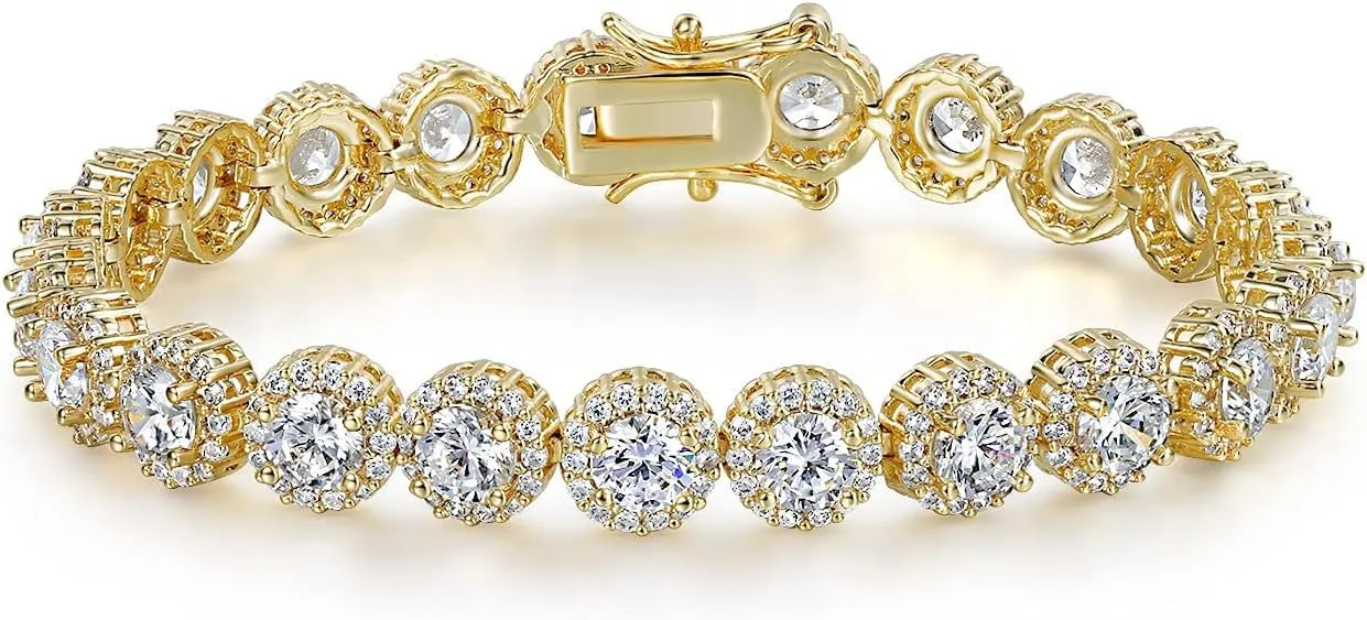 Gemsme Tennis Bracelet for Women 1 Row 18K Yellow Gold/White Gold Plated 5mm Round Cubic Zirconia Bracelets 6.5-8.5 inch