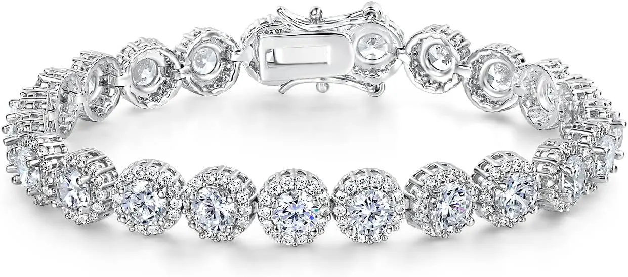 Gemsme Tennis Bracelet for Women 1 Row 18K Yellow Gold/White Gold Plated 5mm Round Cubic Zirconia Bracelets 6.5-8.5 inch