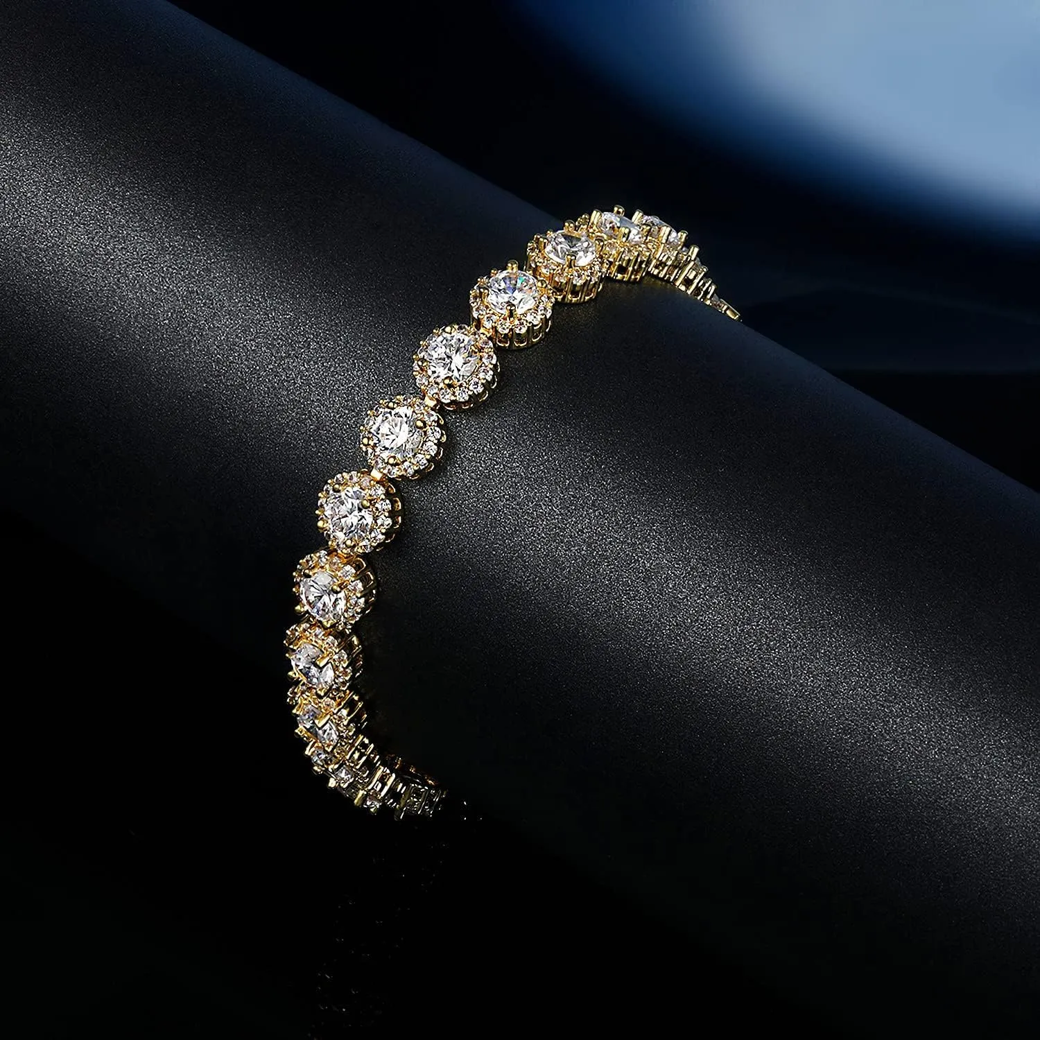 Gemsme Tennis Bracelet for Women 1 Row 18K Yellow Gold/White Gold Plated 5mm Round Cubic Zirconia Bracelets 6.5-8.5 inch