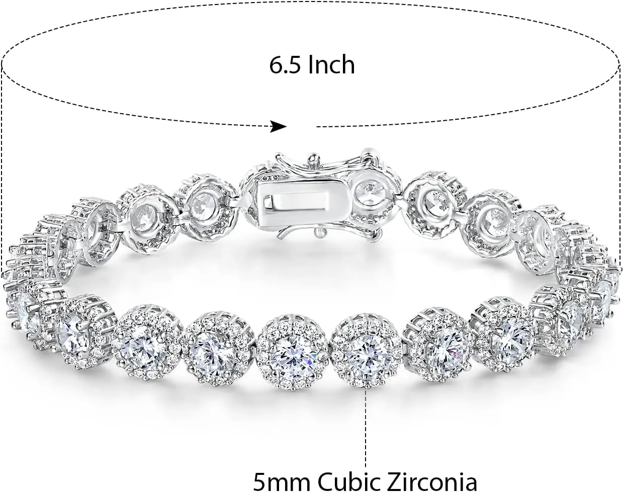 Gemsme Tennis Bracelet for Women 1 Row 18K Yellow Gold/White Gold Plated 5mm Round Cubic Zirconia Bracelets 6.5-8.5 inch