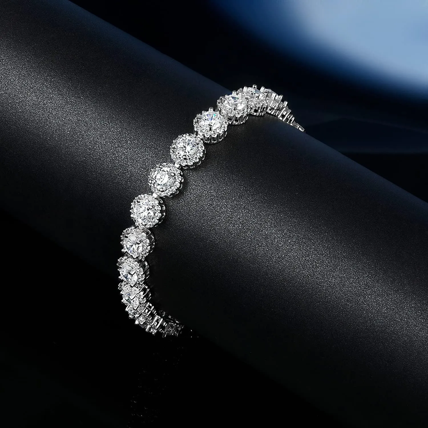 Gemsme Tennis Bracelet for Women 1 Row 18K Yellow Gold/White Gold Plated 5mm Round Cubic Zirconia Bracelets 6.5-8.5 inch
