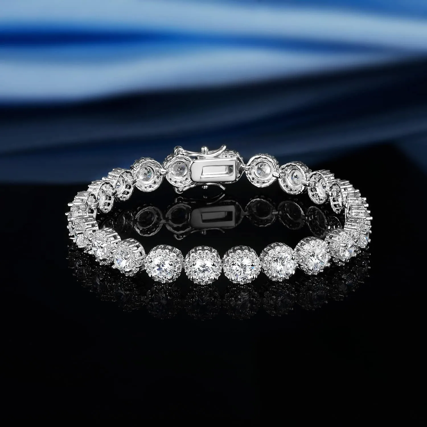 Gemsme Tennis Bracelet for Women 1 Row 18K Yellow Gold/White Gold Plated 5mm Round Cubic Zirconia Bracelets 6.5-8.5 inch