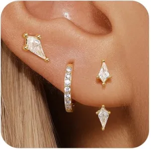 GEORGE  SMITH Stackable Kite Stud Earrings Set for Women, Gold & Silver Huggie Birthstone Jewelry with Emerald Green & Blue Sapphire, Trendy Earrings for Women 2025