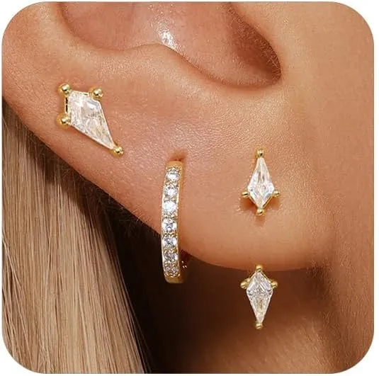 GEORGE  SMITH Stackable Kite Stud Earrings Set for Women, Gold & Silver Huggie Birthstone Jewelry with Emerald Green & Blue Sapphire, Trendy Earrings for Women 2025
