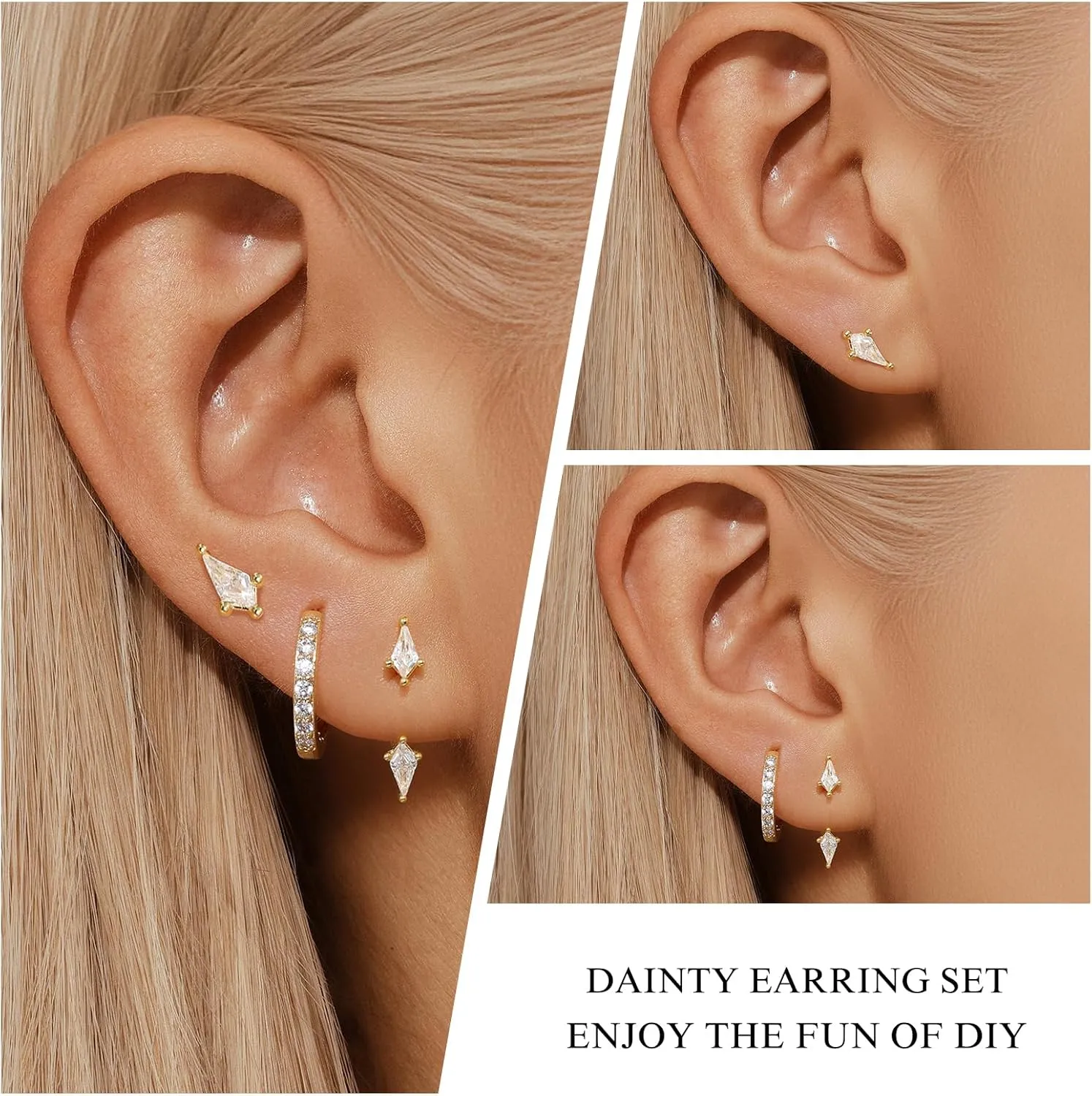 GEORGE  SMITH Stackable Kite Stud Earrings Set for Women, Gold & Silver Huggie Birthstone Jewelry with Emerald Green & Blue Sapphire, Trendy Earrings for Women 2025