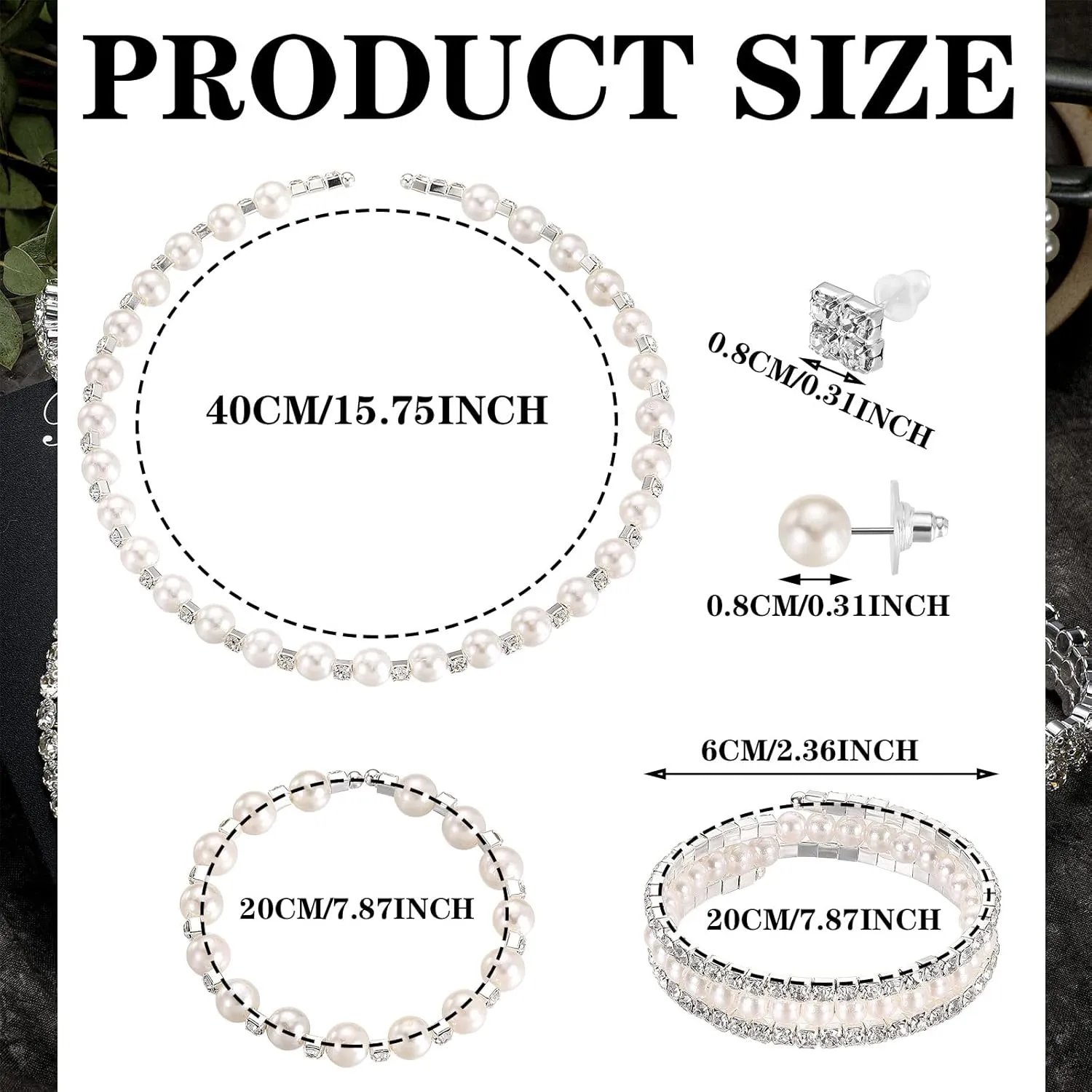 Glenmal Pearl Rhinestone Jewelry Set for Women Pearl Necklace Bracelet Earrings for Wedding Birthday Bridal Shower Tea Party