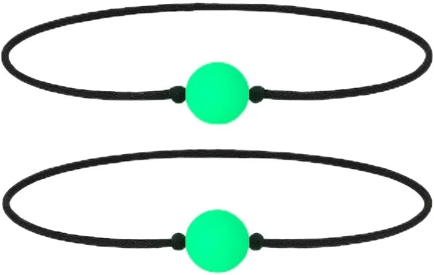 Glow in the Dark Natural Stone Nugget Bracelets for Couples - Luminous Night Bracelet Set for Two - These Bracelets Always Shine as a Symbol of Your Eternal Togetherness, Adjustable, Black