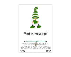 Gnome with Shamrock St. Patrick's Day Wish, Wish Bracelet, Holiday Party Favor, Thank You, St. Patrick's Day WIsh Bracelet, Co-Worker Gift, Friendship Wish Bracelet - Personalize Card