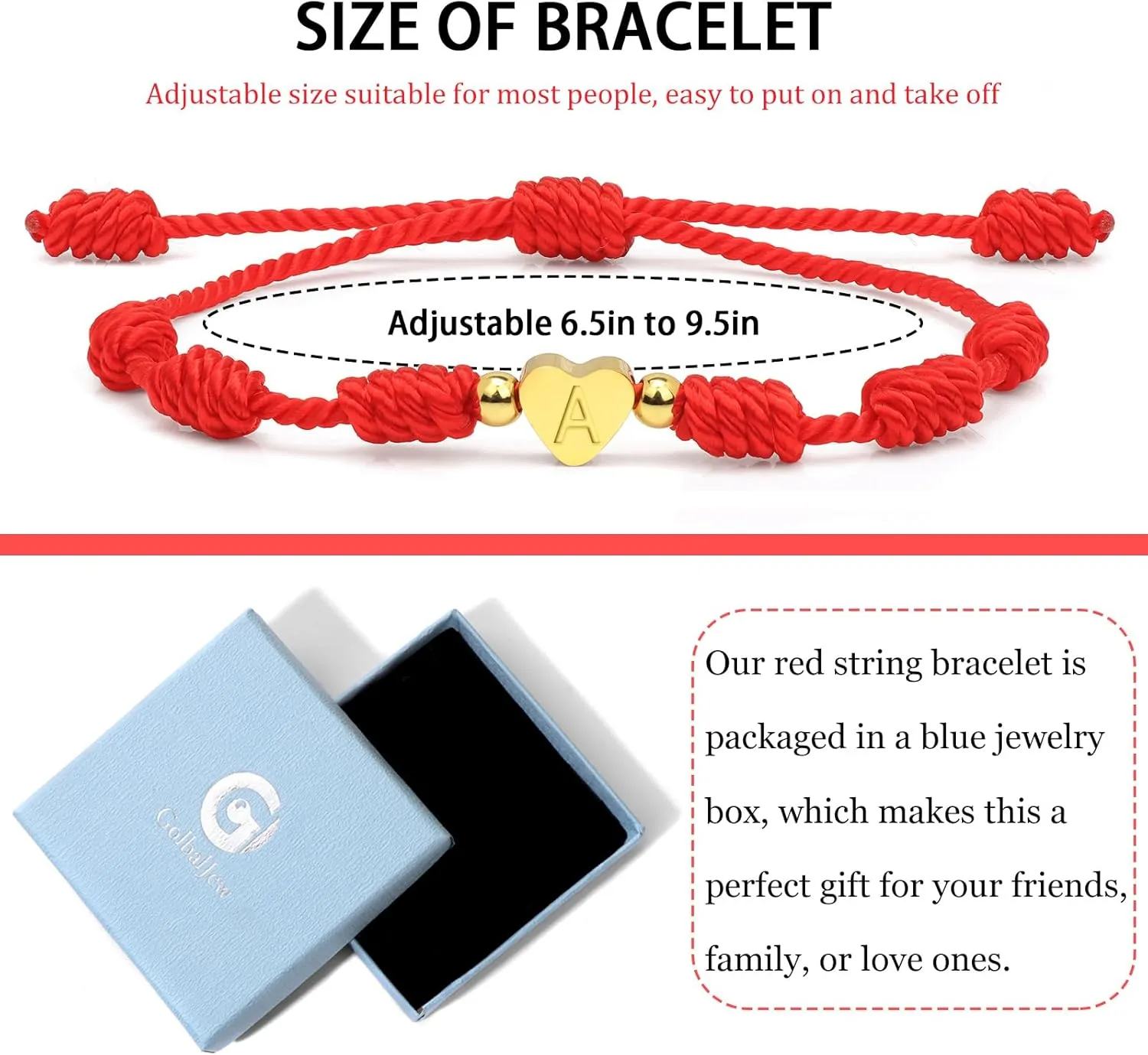 GolbalJew Red String Bracelet for Women Adjustable Gold Heart Initial Bracelets Red Cord Bracelet for Protection and Good Luck, Birthday Christmas Gift