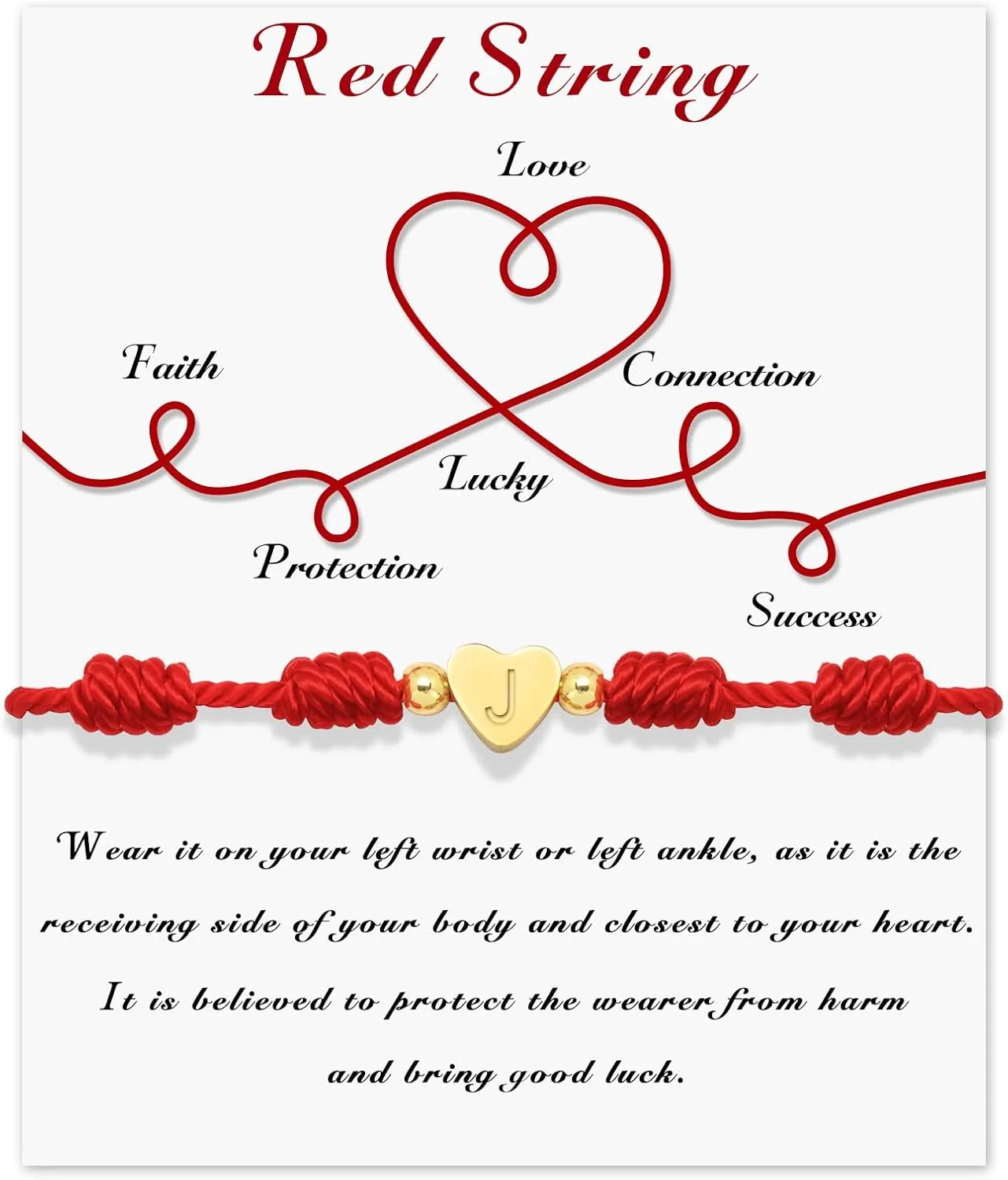 GolbalJew Red String Bracelet for Women Adjustable Gold Heart Initial Bracelets Red Cord Bracelet for Protection and Good Luck, Birthday Christmas Gift