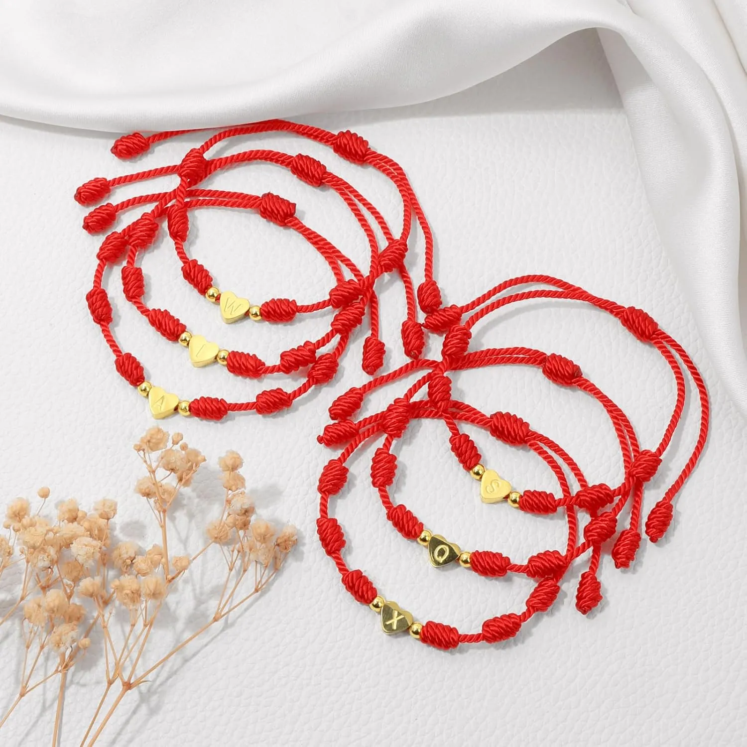 GolbalJew Red String Bracelet for Women Adjustable Gold Heart Initial Bracelets Red Cord Bracelet for Protection and Good Luck, Birthday Christmas Gift