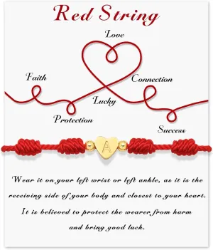 GolbalJew Red String Bracelet for Women Adjustable Gold Heart Initial Bracelets Red Cord Bracelet for Protection and Good Luck, Birthday Christmas Gift
