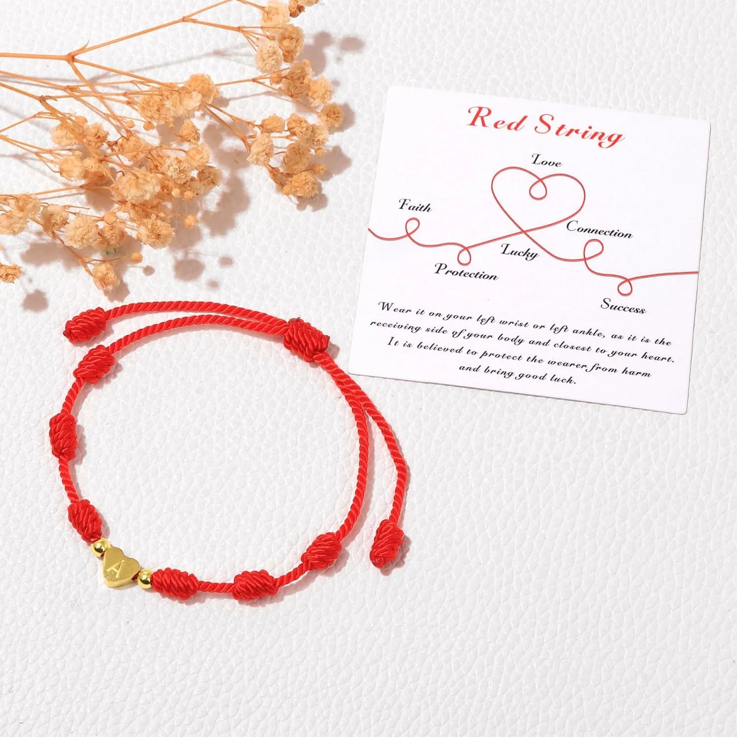 GolbalJew Red String Bracelet for Women Adjustable Gold Heart Initial Bracelets Red Cord Bracelet for Protection and Good Luck, Birthday Christmas Gift