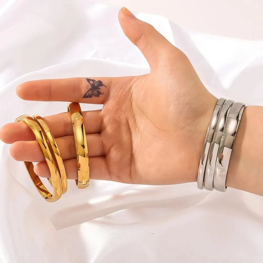 Gold Bangle Bracelets for Women, 18K Gold Plated Stainless Steel Love Friendship Bangles, Polished Finish Oval Bracelets for Women, Trendy Valentine's Birthday Christmas Gifts