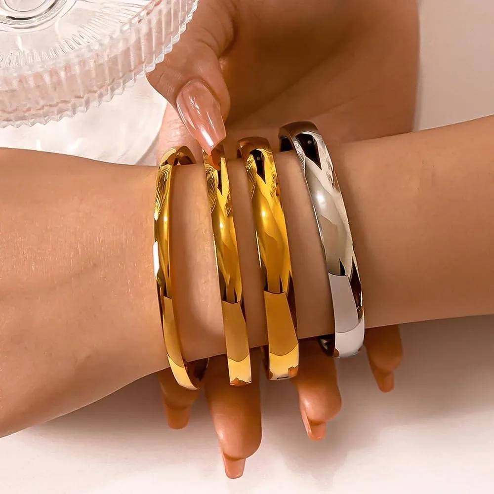 Gold Bangle Bracelets for Women, 18K Gold Plated Stainless Steel Love Friendship Bangles, Polished Finish Oval Bracelets for Women, Trendy Valentine's Birthday Christmas Gifts