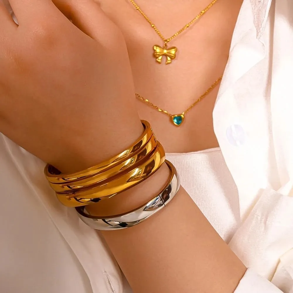Gold Bangle Bracelets for Women, 18K Gold Plated Stainless Steel Love Friendship Bangles, Polished Finish Oval Bracelets for Women, Trendy Valentine's Birthday Christmas Gifts
