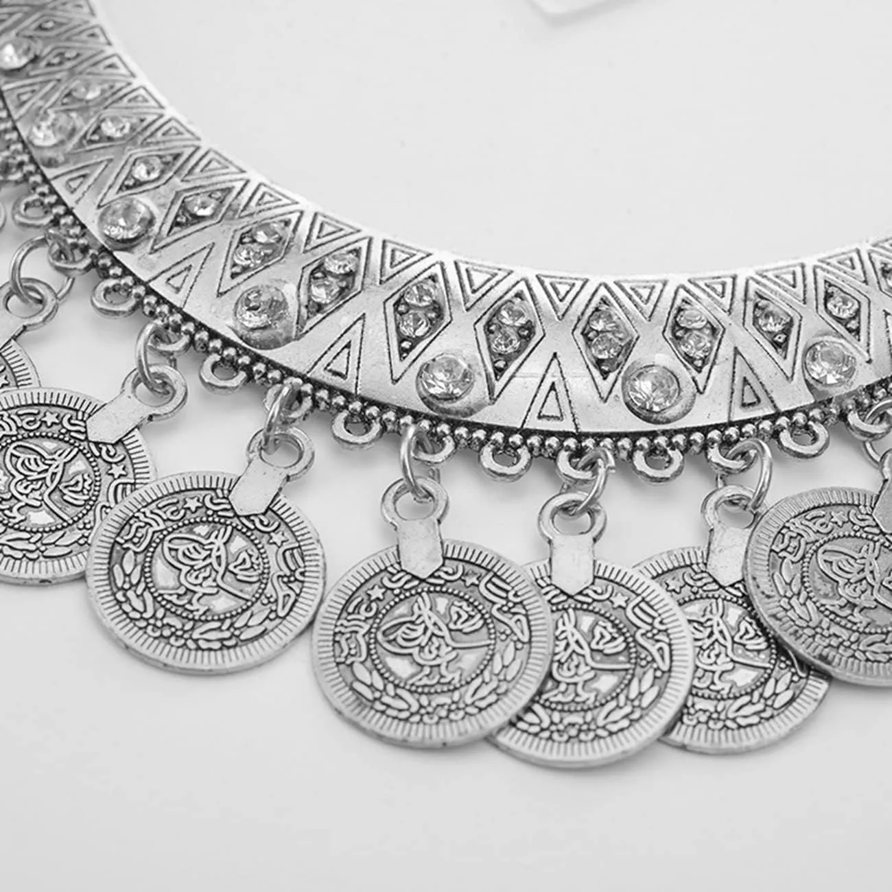 Gold Boho Coins Necklace Earrings Set Chunky Coin Tassel Ethnic Gypsy Statement Jewelry Set