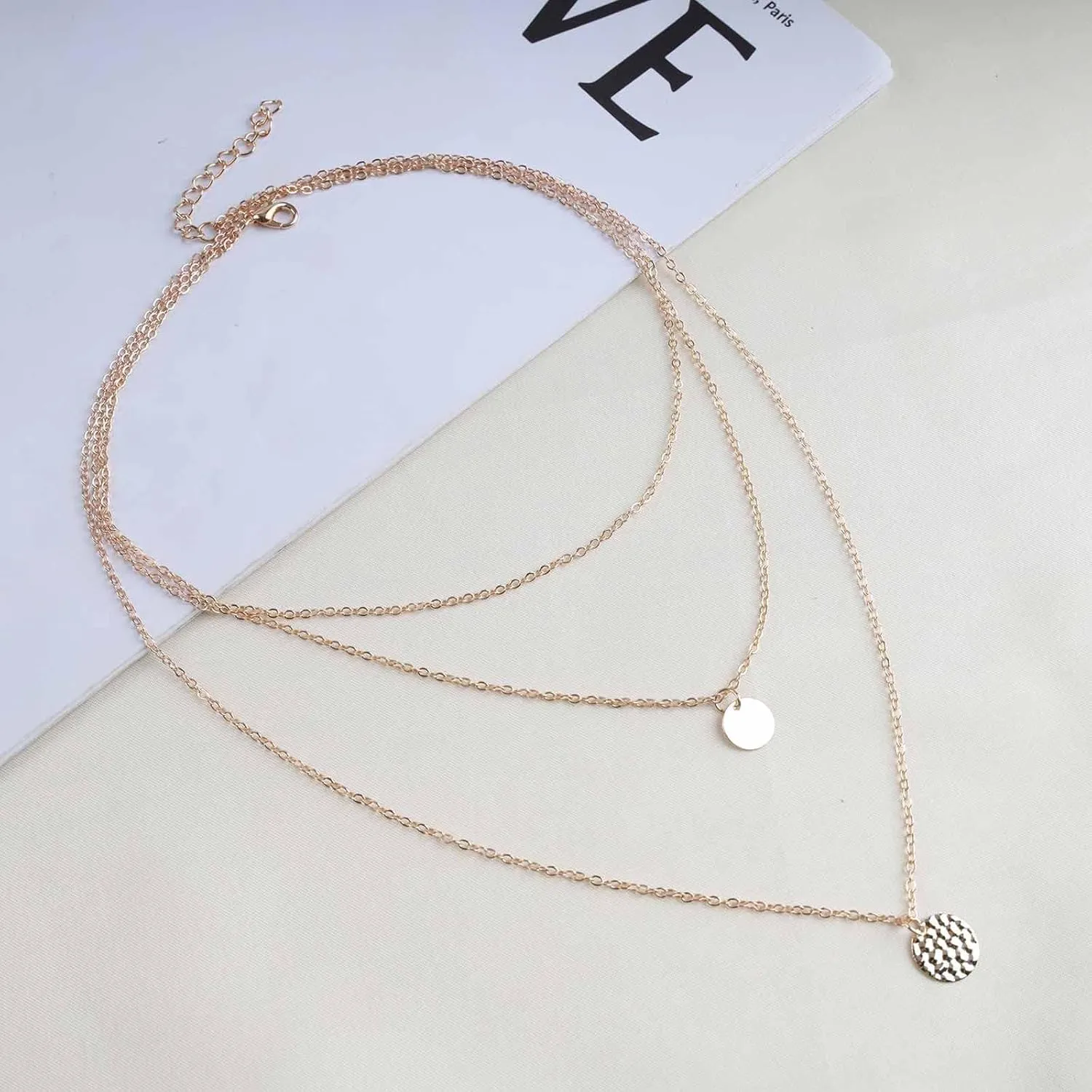 Gold Boho Layered Coin Disc Choker Necklace, Women's Vintage Multi Layer Necklace Chain, 20 Inches, Gold Alloy, No Gemstone