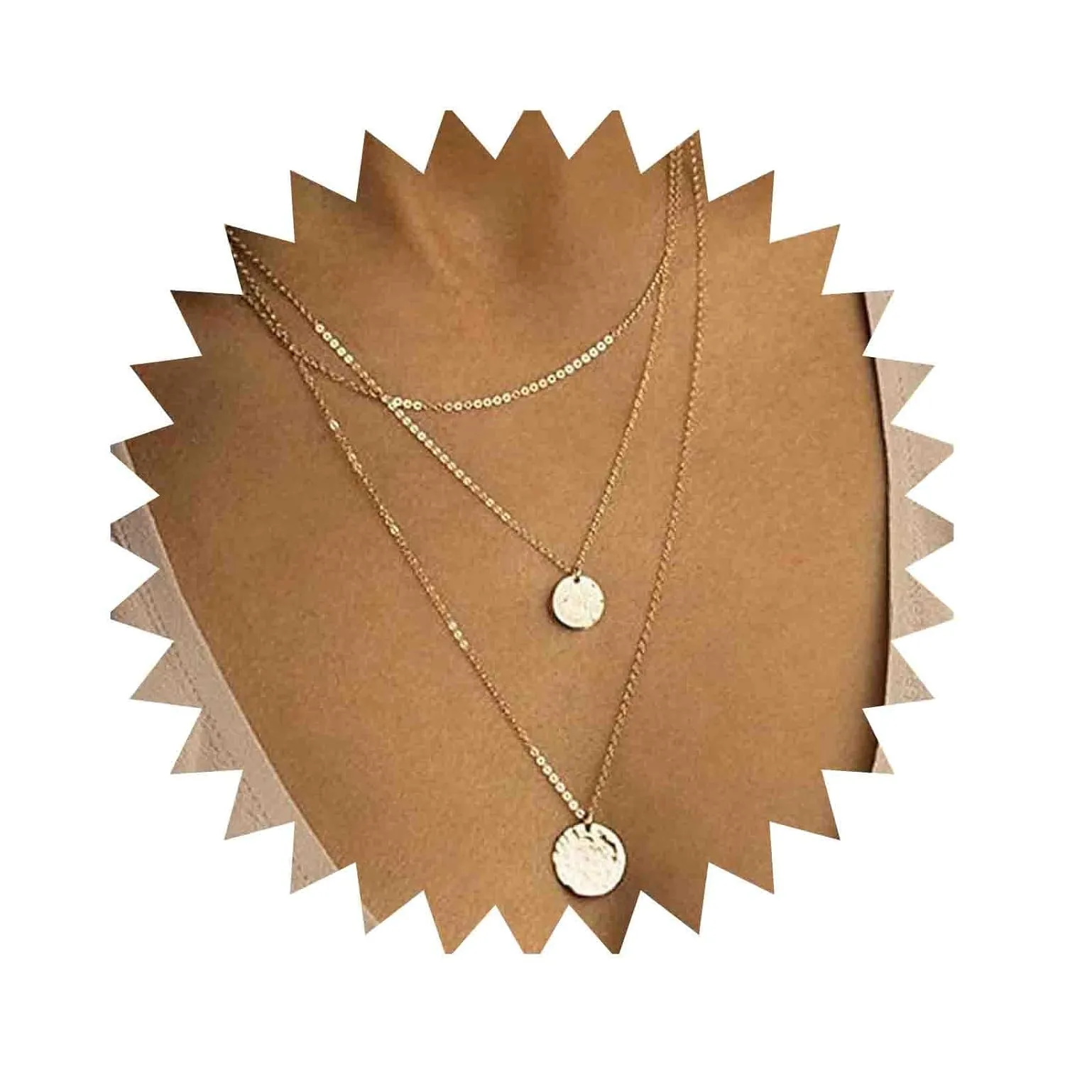 Gold Boho Layered Coin Disc Choker Necklace, Women's Vintage Multi Layer Necklace Chain, 20 Inches, Gold Alloy, No Gemstone