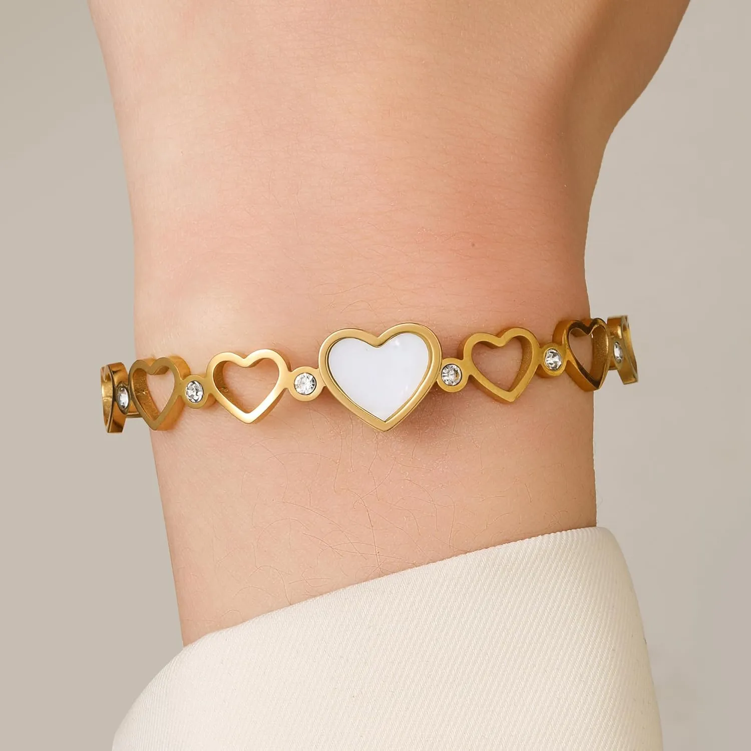 Gold Bracelet for Women, 18K Gold Titanium Steel Butterfly Cross Clover Heart Snake Bracelets Gifts for Women Teen