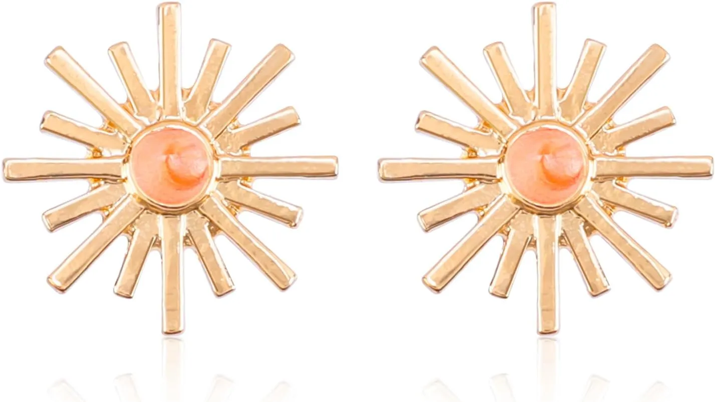 Gold Chain Sun and Sunburst Dragonfly Star OK Stud Earrings for Women, 14k Gold Plated Cute Cubic Zirconia Earrings Dainty Fashion Diamond Small Mini Trendy Earings Hypoallergenic Jewelry Gifts
