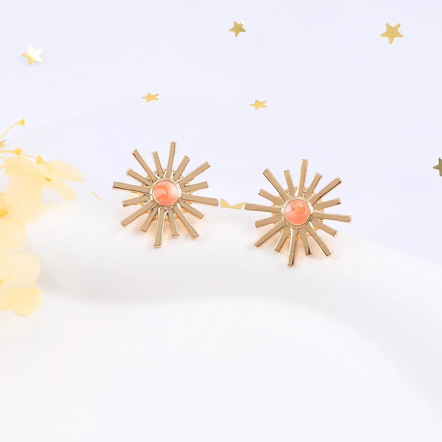 Gold Chain Sun and Sunburst Dragonfly Star OK Stud Earrings for Women, 14k Gold Plated Cute Cubic Zirconia Earrings Dainty Fashion Diamond Small Mini Trendy Earings Hypoallergenic Jewelry Gifts
