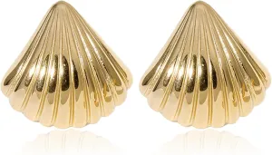 Gold Conch Stud Earrings for Women, 18k Gold Plated Big Conch Starfish Earring Chunky Statement Ocean Seashell Stud Earrings Boho Beach Earrings For Women Trendy