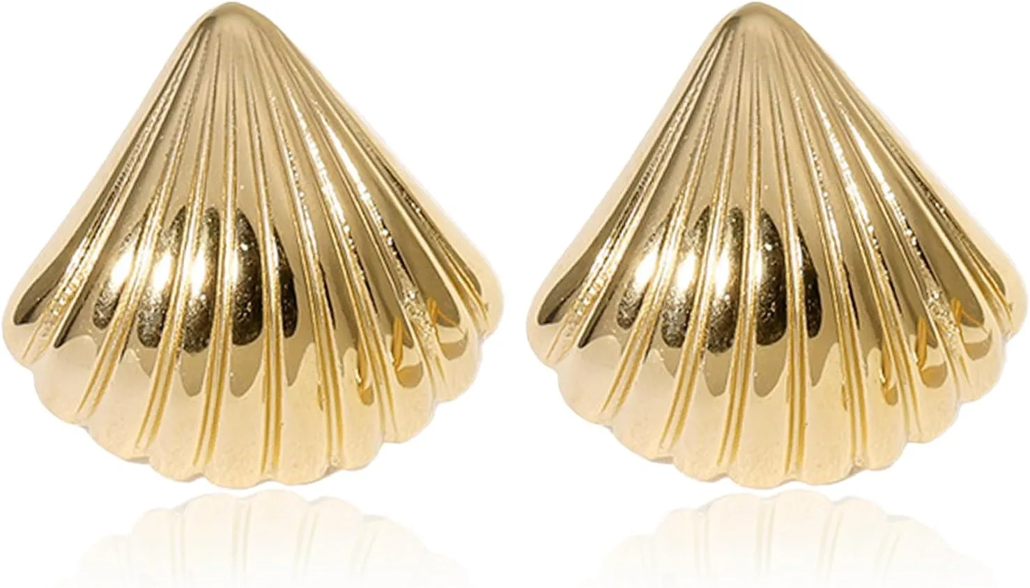 Gold Conch Stud Earrings for Women, 18k Gold Plated Big Conch Starfish Earring Chunky Statement Ocean Seashell Stud Earrings Boho Beach Earrings For Women Trendy