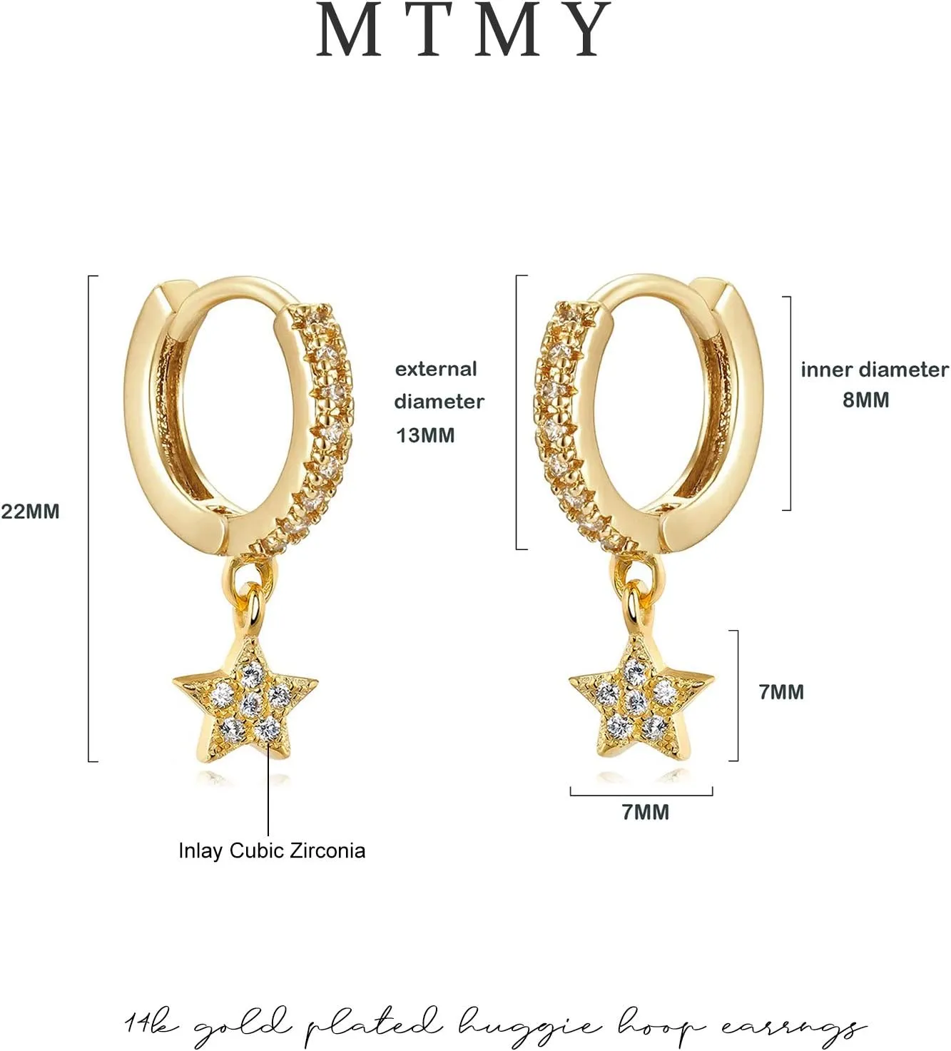 Gold Dainty Dangle Hoop Earrings for Women Small Huggie Hoop with Cubic Zirconia Cute Star Heart Butterfly 14K Gold Plated Earring Minimalist Jewelry