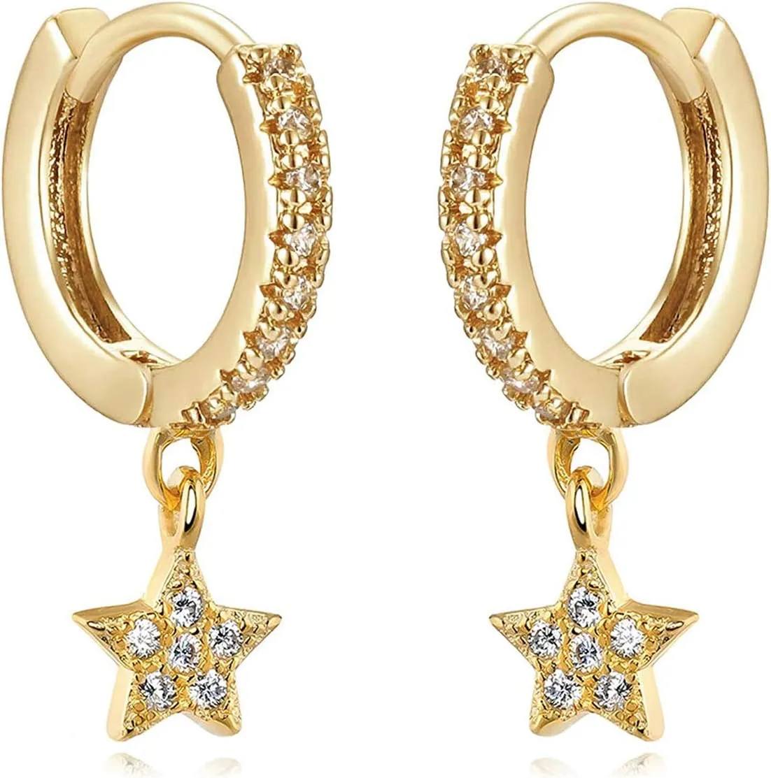 Gold Dainty Dangle Hoop Earrings for Women Small Huggie Hoop with Cubic Zirconia Cute Star Heart Butterfly 14K Gold Plated Earring Minimalist Jewelry