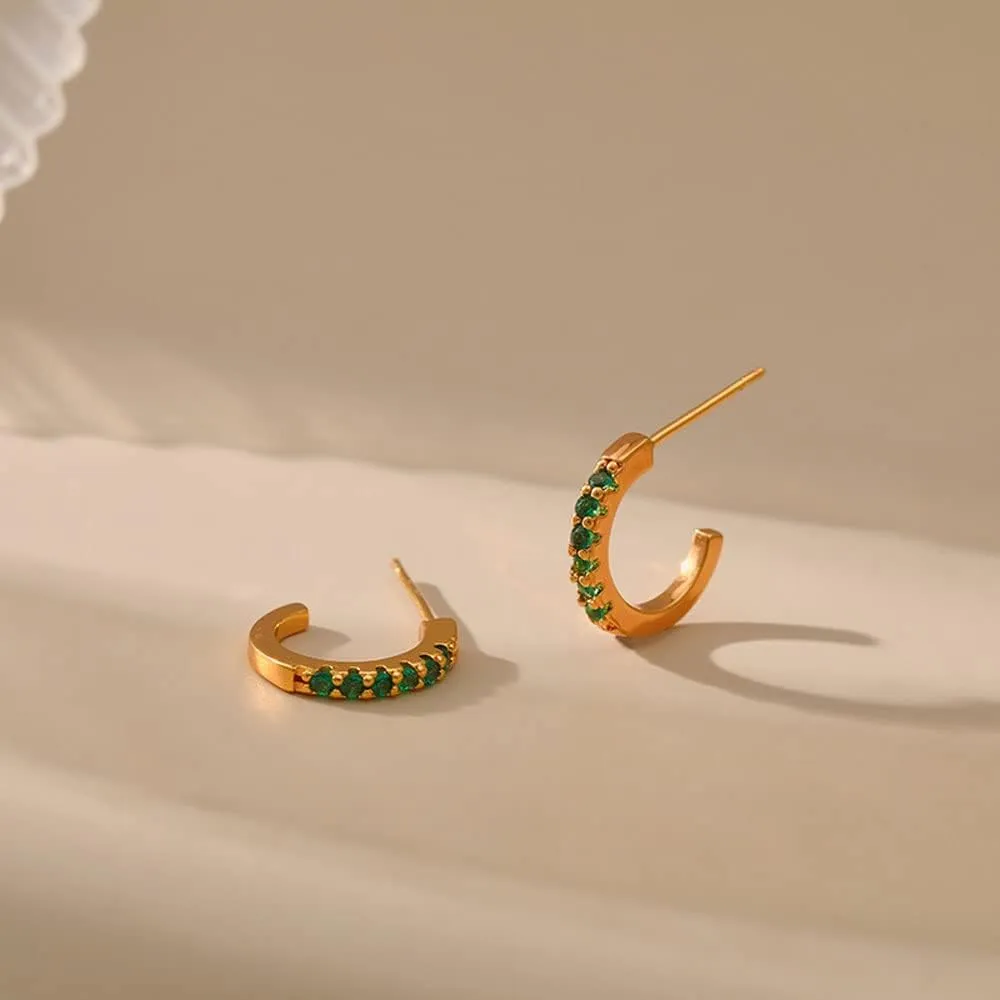 Gold Dainty Huggie Hoop Earrings for Women 18K Real Gold Plated Cuff Earrings Small Cubic Zirconia Hoop Earrings for Men Hypoallergenic Cartilage Ear Jewelry for Women