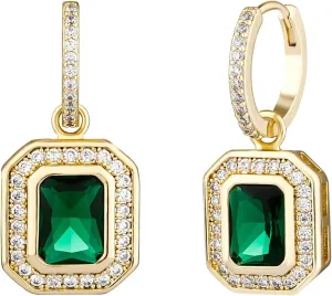 Gold Earrings for Women 18K Gold Plated Silver Drop Earrings Mens CZ Studs Dangle Hypoallergenic Green Emerald Hoop Earrings