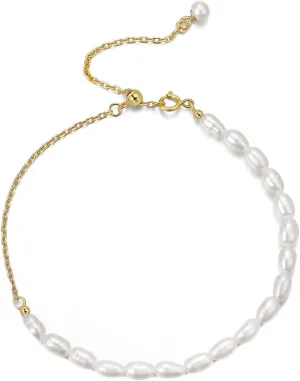 Gold Friendship Bracelets, Bracelet 925 Sterling Silver Oval Pearls Hand Bracelet Women's Jewelry
