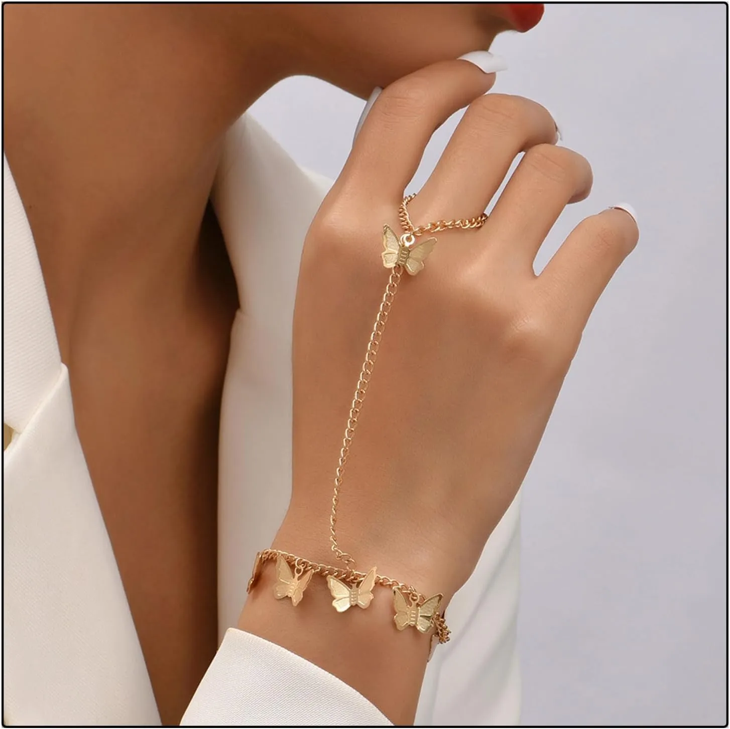 Gold Hand Chain Bracelet for Women Butterfly Star Pearl Hand Chain Finger Ring Hand Chain Ring Bracelets for Women Trendy Stuff
