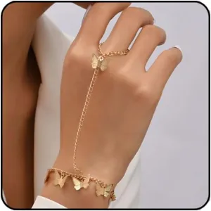 Gold Hand Chain Bracelet for Women Butterfly Star Pearl Hand Chain Finger Ring Hand Chain Ring Bracelets for Women Trendy Stuff