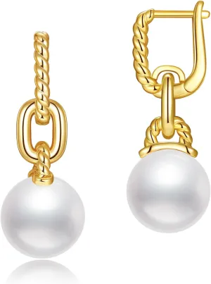 Gold Hoop Earrings for Women 14K Real Gold Plated Link Pearl Drop Dangle Earrings Lightweight Twisted Huggie Earrings Jewelry Gifts