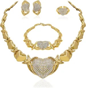 Gold Jewelry Set 18K Gold Accessories for Women Jewelry Set Wedding Bridal Fashion Jewelry Sets Women Accessories Bracelets Earrings and Rings Sweetheart Gifts