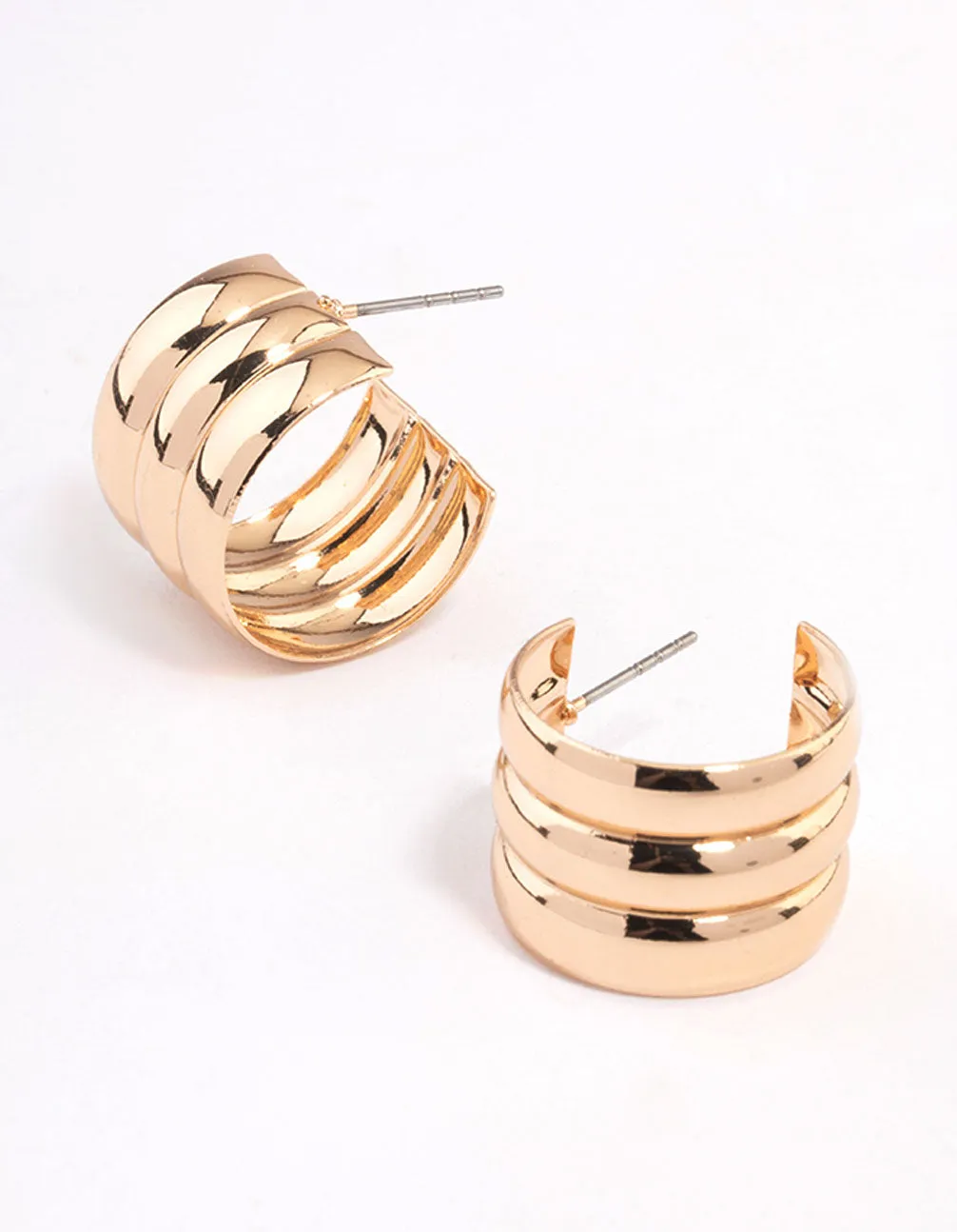 Gold Mini Three Crimp Illusion Hoop Earrings