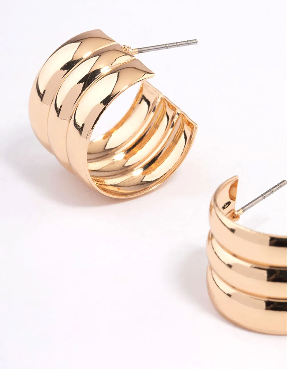 Gold Mini Three Crimp Illusion Hoop Earrings