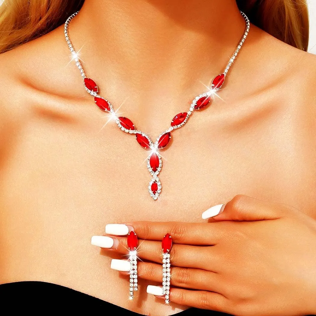 GORAIS Crystal Wedding Prom Jewelry Set Rhinestone Necklace Earrings Sets Bridal Formal Costume Jewelry for Women and Brides