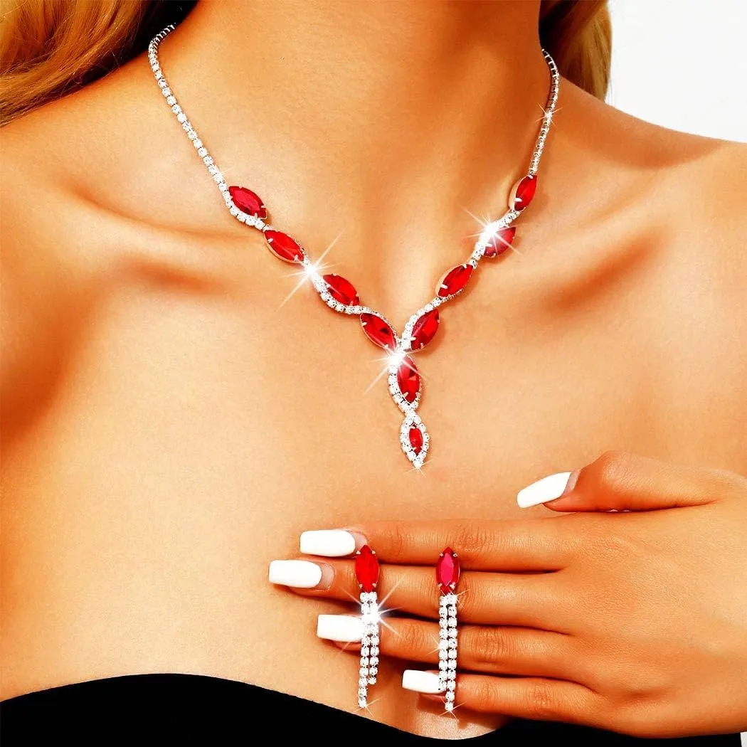 GORAIS Crystal Wedding Prom Jewelry Set Rhinestone Necklace Earrings Sets Bridal Formal Costume Jewelry for Women and Brides