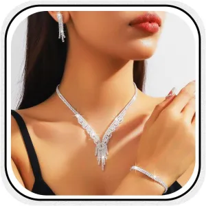 GORAIS Rhinestone Bridal Jewelry Set Silver Wedding Necklace Earrings Bracelet Sets Crystal Formal Costume Jewelry for Women and Brides