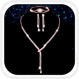 GORAIS Rhinestone Formal Wedding Jewelry Set Silver Prom Necklace Earrings Bracelet Set Bridal Costume Jewelry for Women Brides