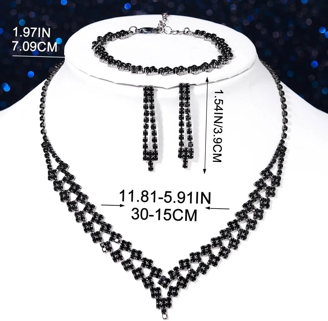 GORAIS Wedding Prom Jewelry Sets Silver Rhinestone Bridal Necklace Earrings Bracelet Set Formal Costume Jewelry for Brides and Women